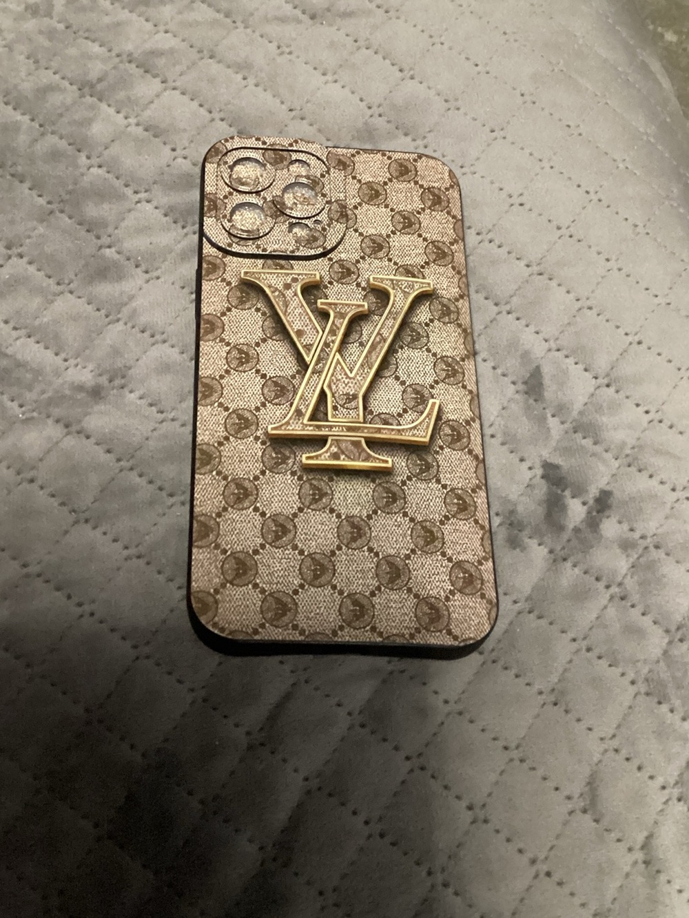 New IPhone 12 ProMax Case Luxury Brown Pattern Phone Case with Gold Accent